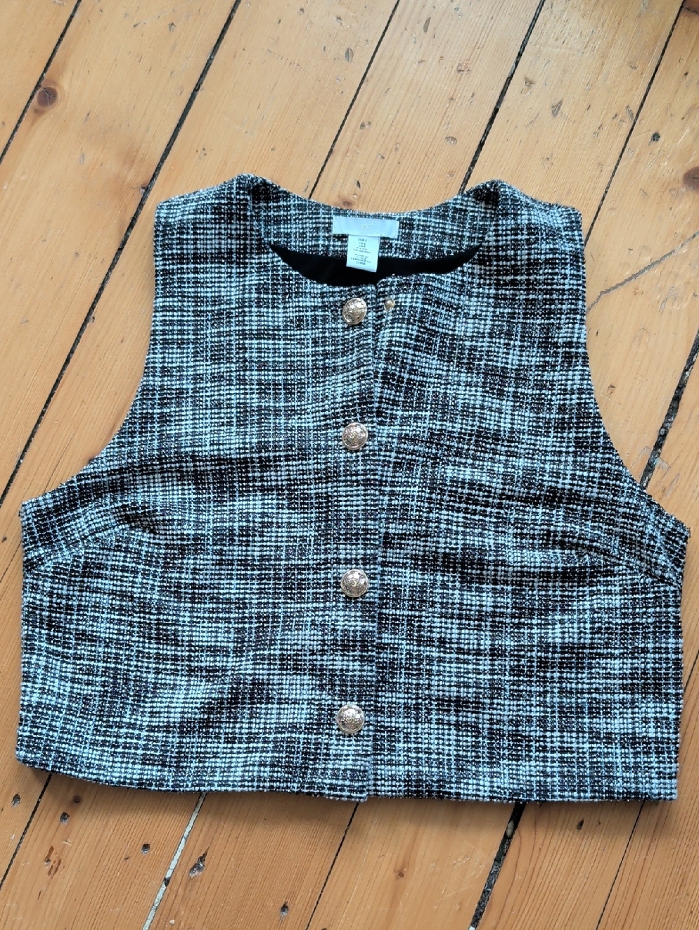 H&M Black & White Tweed Cropped Button Vest